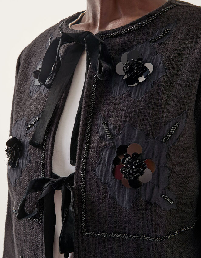 Lola Embellished Tie Front Jacket, Black (BLACK), large