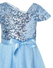 Florabelle Sequin Bodice Dress with Tiered Skirt, Blue (BLUE), large