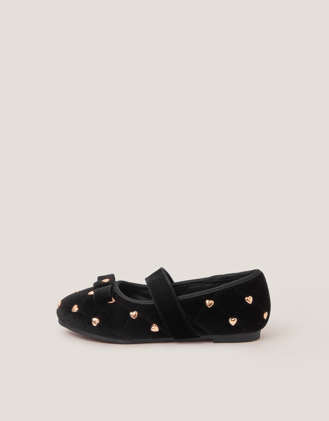 Heart Stud Velvet Ballet Flats, Black (BLACK), large