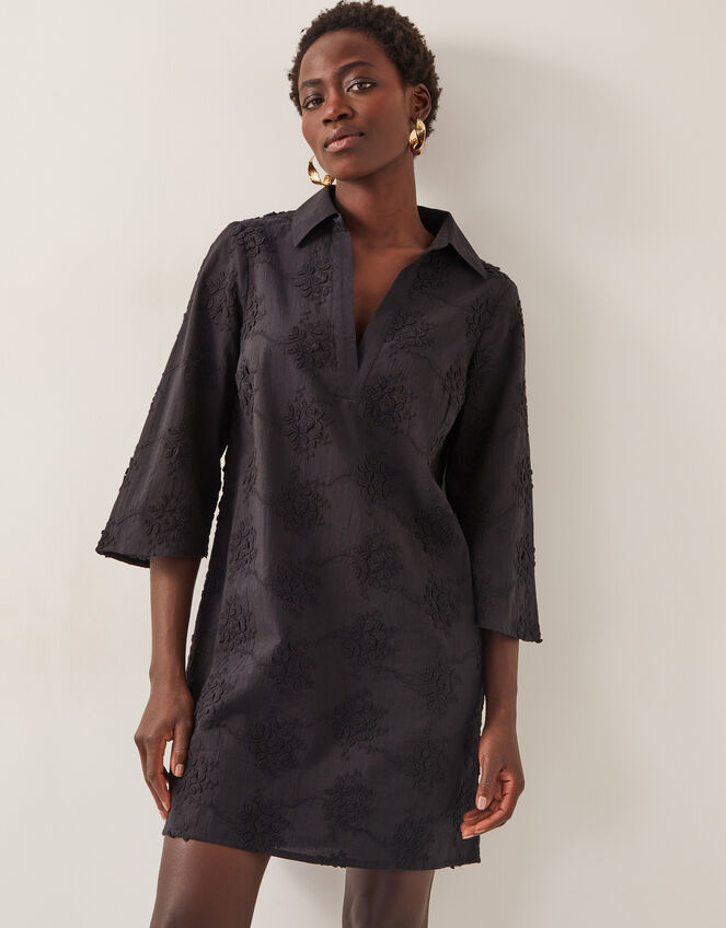 Harika Embroidered Mini Shirt Dress, Black (BLACK), large