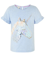 Kelsey Sequin Unicorn T-shirt, Blue (BLUE), large