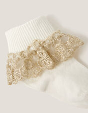 Baby Floral Lace Frill Socks, Ivory (IVORY), large