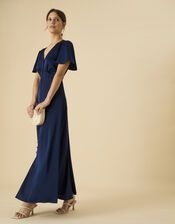 Ivy Satin Shorter Length Dress, Blue (NAVY), large