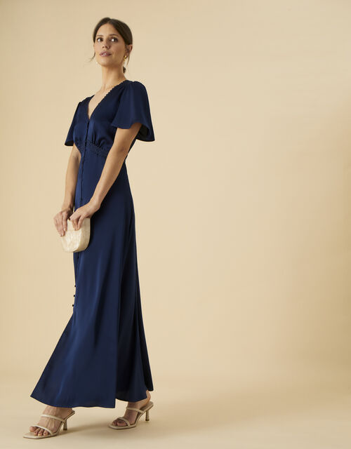Ivy Satin Shorter Length Dress, Blue (NAVY), large