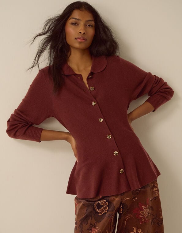 Kay Collar Cardigan, Brown (COGNAC), large