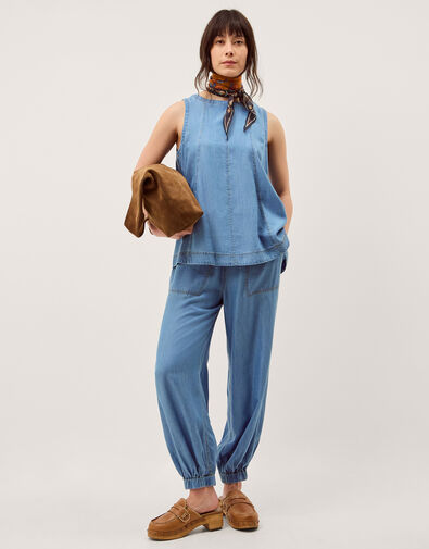 Daria Chambray Balloon Trousers, Blue (DENIM BLUE), large