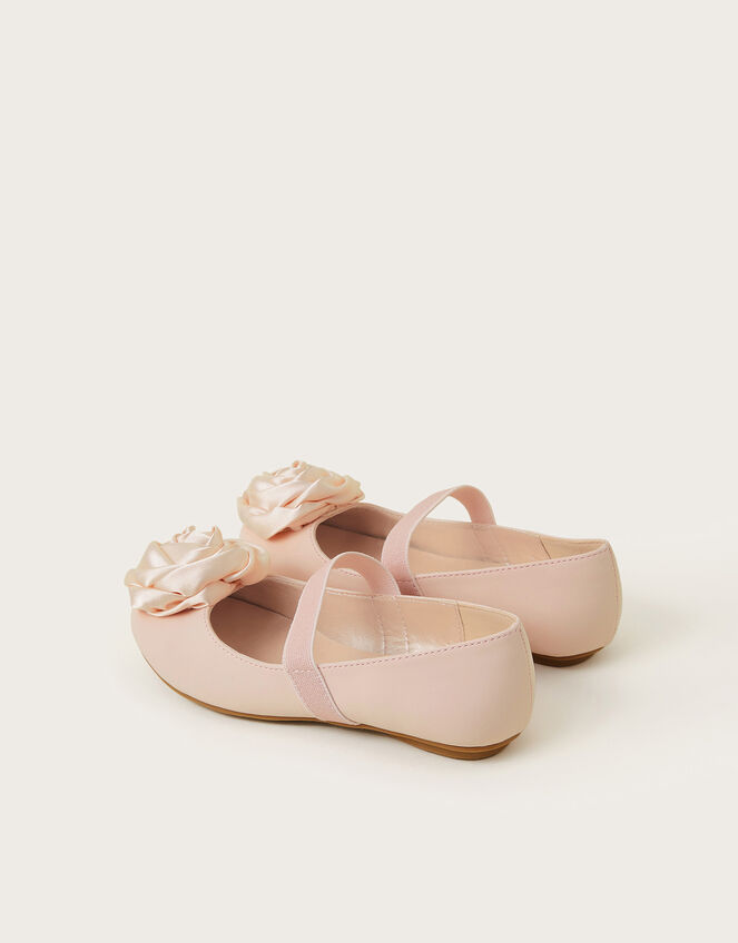 Satin Rosette Ballet Flats, Pink (PINK), large