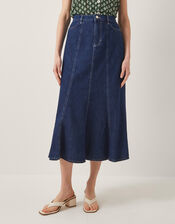 Fran Seam Denim Maxi Skirt, Blue (INDIGO), large