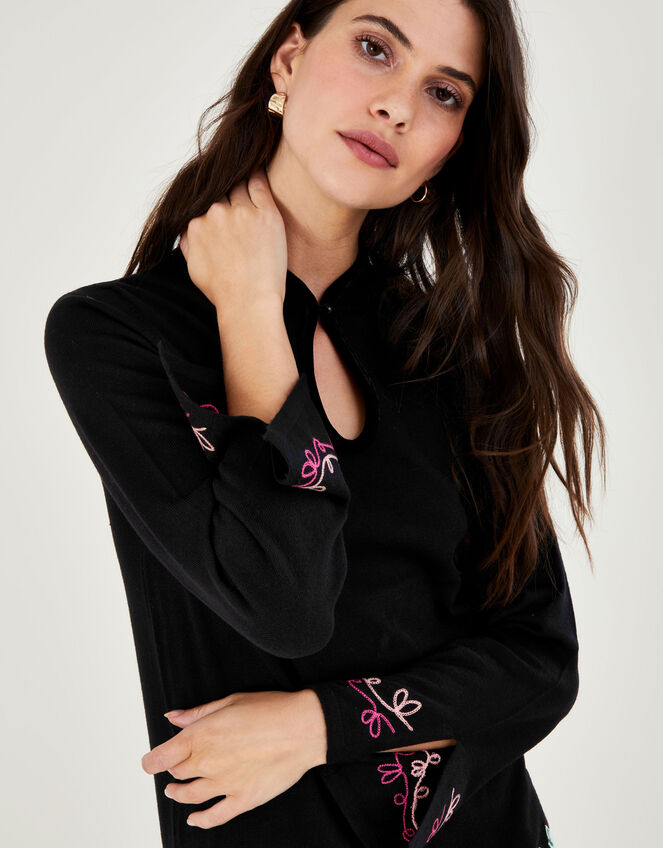 Embroidered Short Tunic Dress with Recycled Polyester, Black (BLACK), large