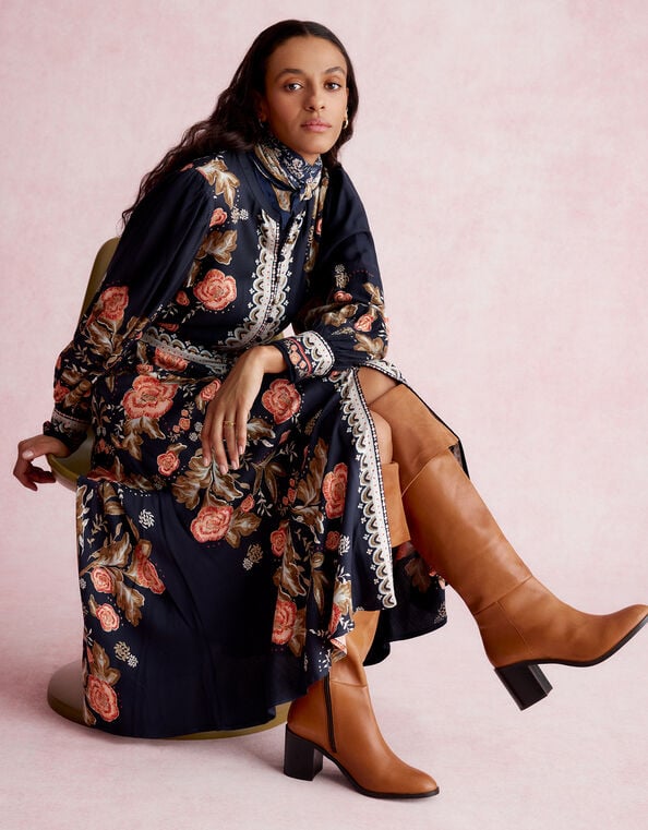 Rosalie Blouson Floral Print Midi Dress, Blue (NAVY), large