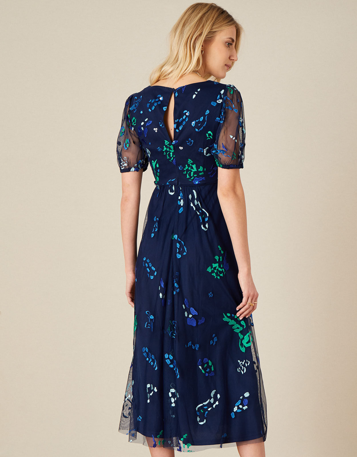 embroidered midi dress with sleeves