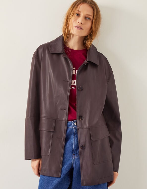 Paula Faux Leather Jacket, Brown (CHOCOLATE), large