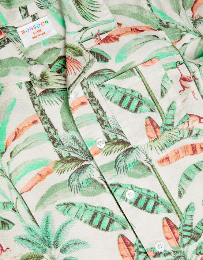 Palm Print Cotton Shirt & Shorts Set, Ivory (IVORY), large