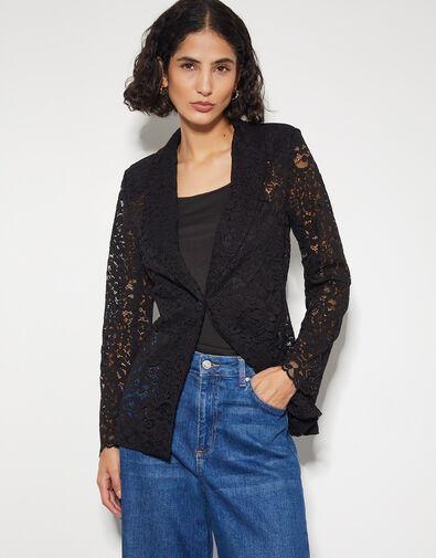 Lola Floral Lace Blazer, Black (BLACK), large