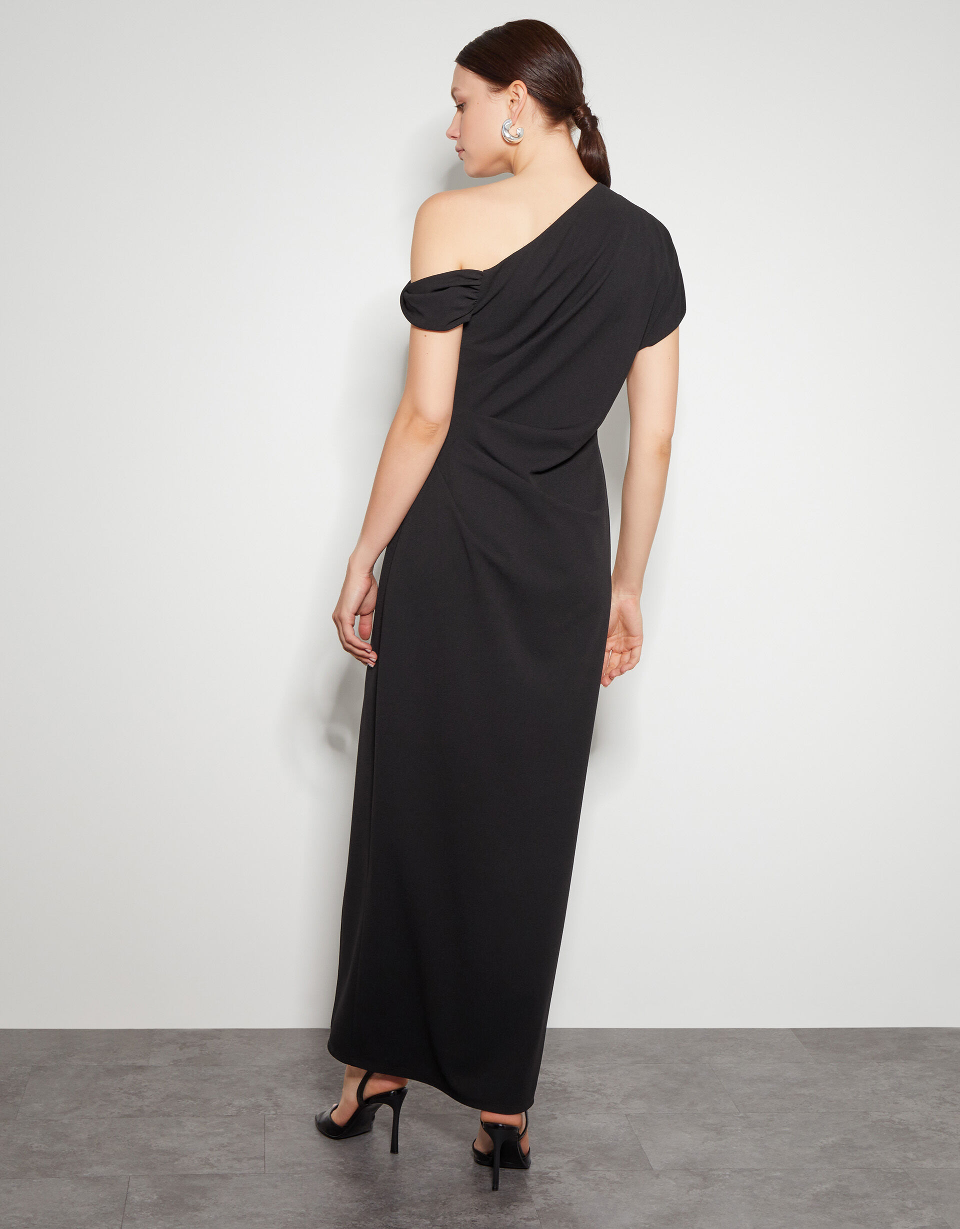 Tia Asymmetrical Jersey Maxi Dress Black