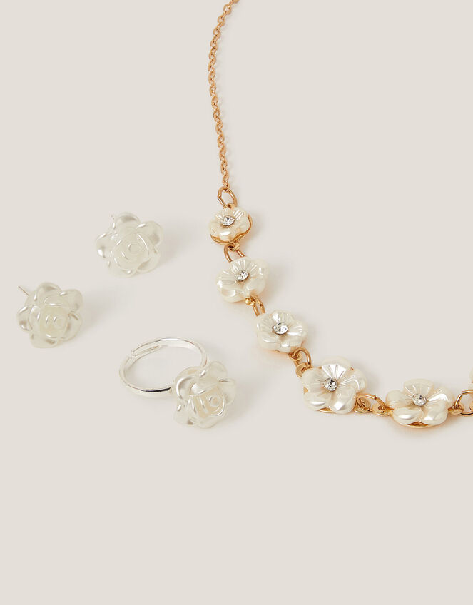 Pearly Flower Jewellery Set, Gold (GOLD), large