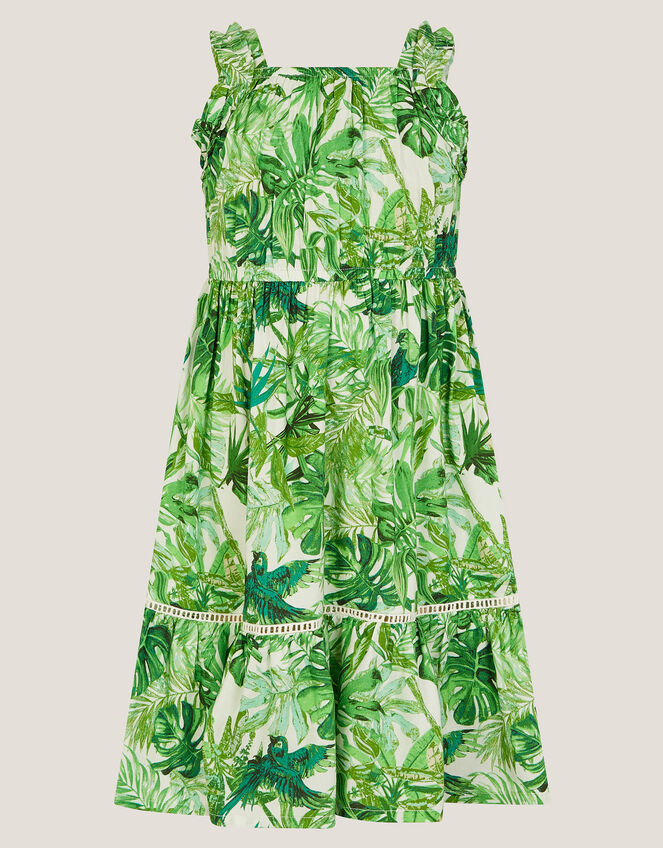 Jungle Print Sleeveless Dress, Green (GREEN), large