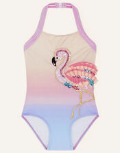 Flamingo on Ombre Stripe Swimsuit , Pink (PINK), large