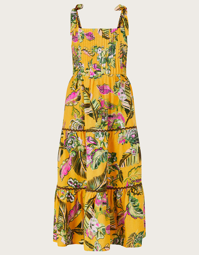 Botanical Print Tiered Sundress, Yellow (YELLOW), large