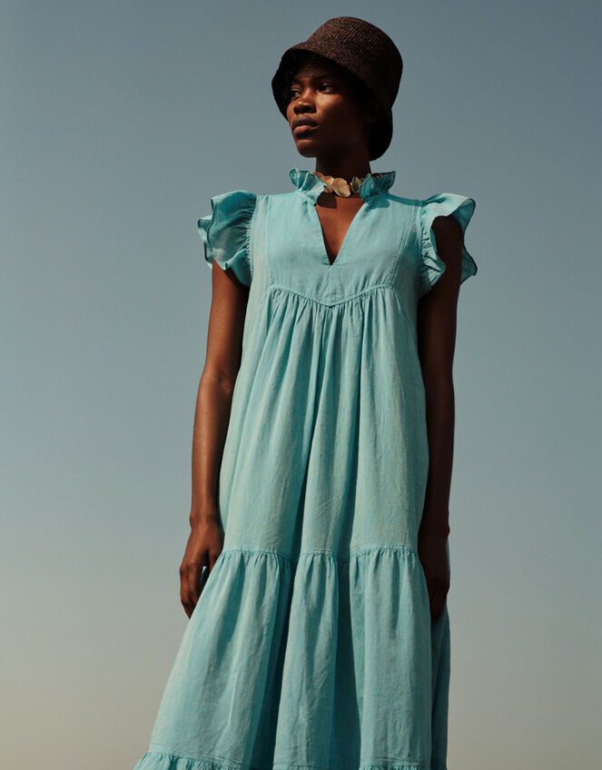 Devotion Twins Lunaire Frill Tiered Maxi Dress, Blue (TURQUOISE), large