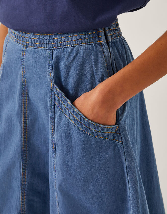Harper Seamed Denim Midi Skirt Blue