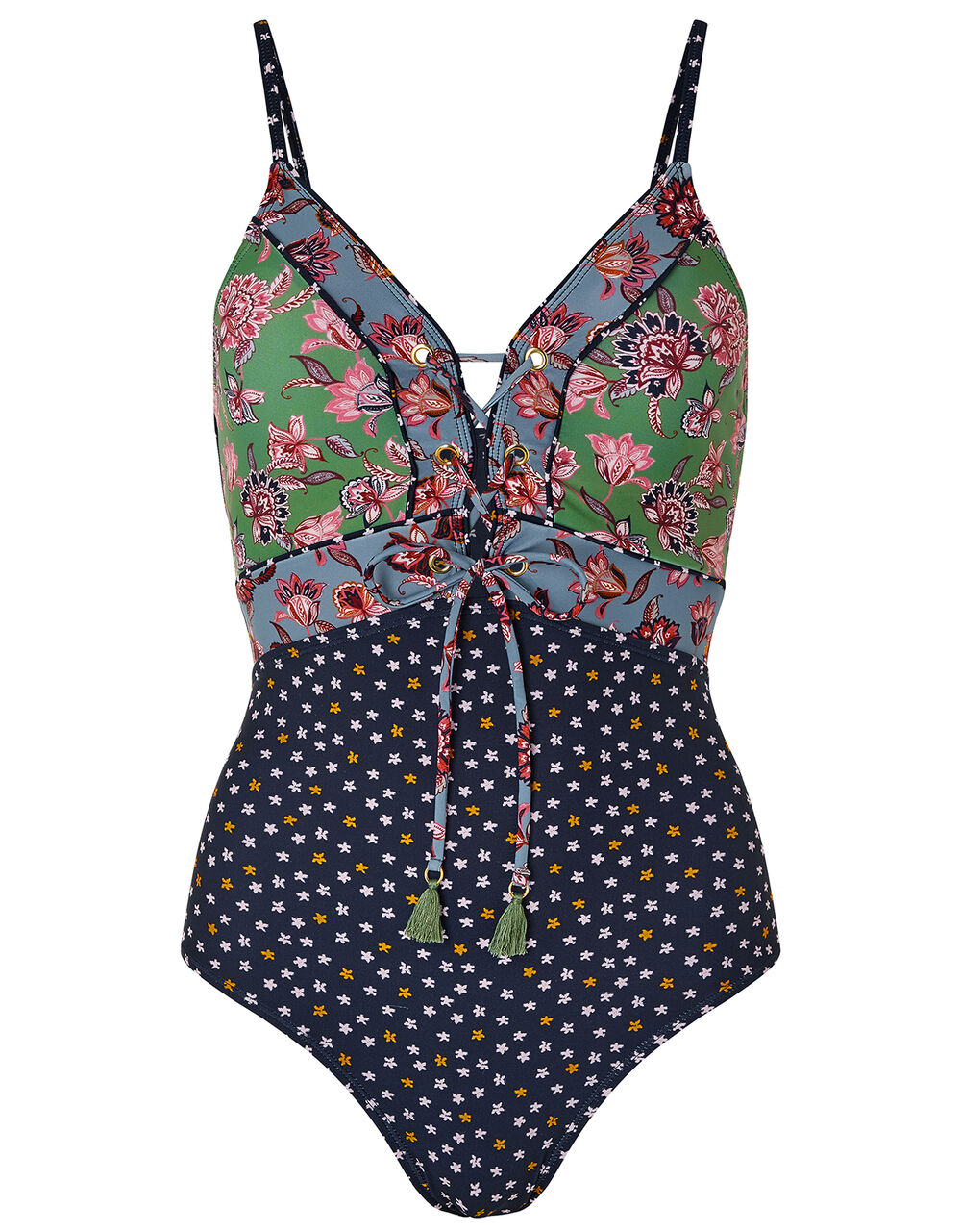 Pia Floral Patch Print Swimsuit Blue | Swimsuits | Monsoon UK.
