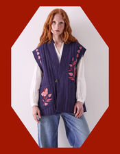 East Rayna Embroidered Quilted Gilet, Blue (NAVY), large