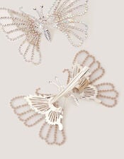2-Pack Rhinestone Spring Butterfly Hair Clips, Silver (SILVER), large