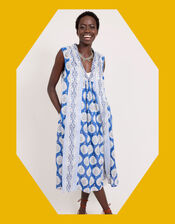 East Sleeveless Print Dress, Blue (BLUE), large