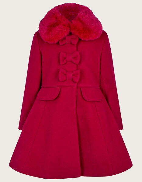 Triple Bow Skirted Coat with Removable Fur Collar  Red, Red (RED), large