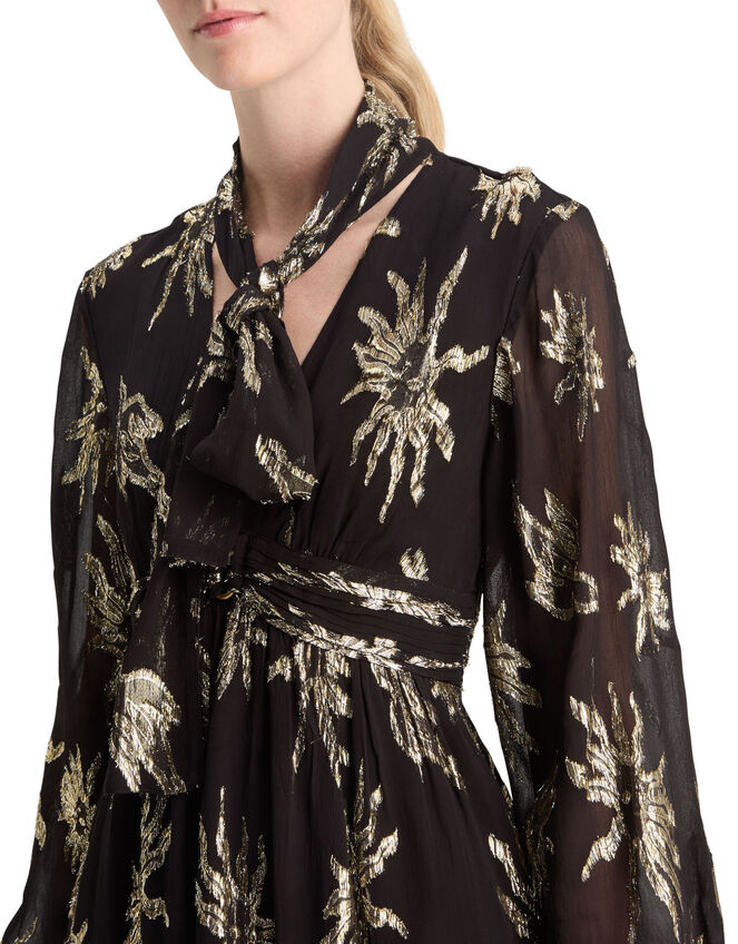 Scotch and Soda Metallic Tie Neck Maxi Dress, Black (BLACK), large