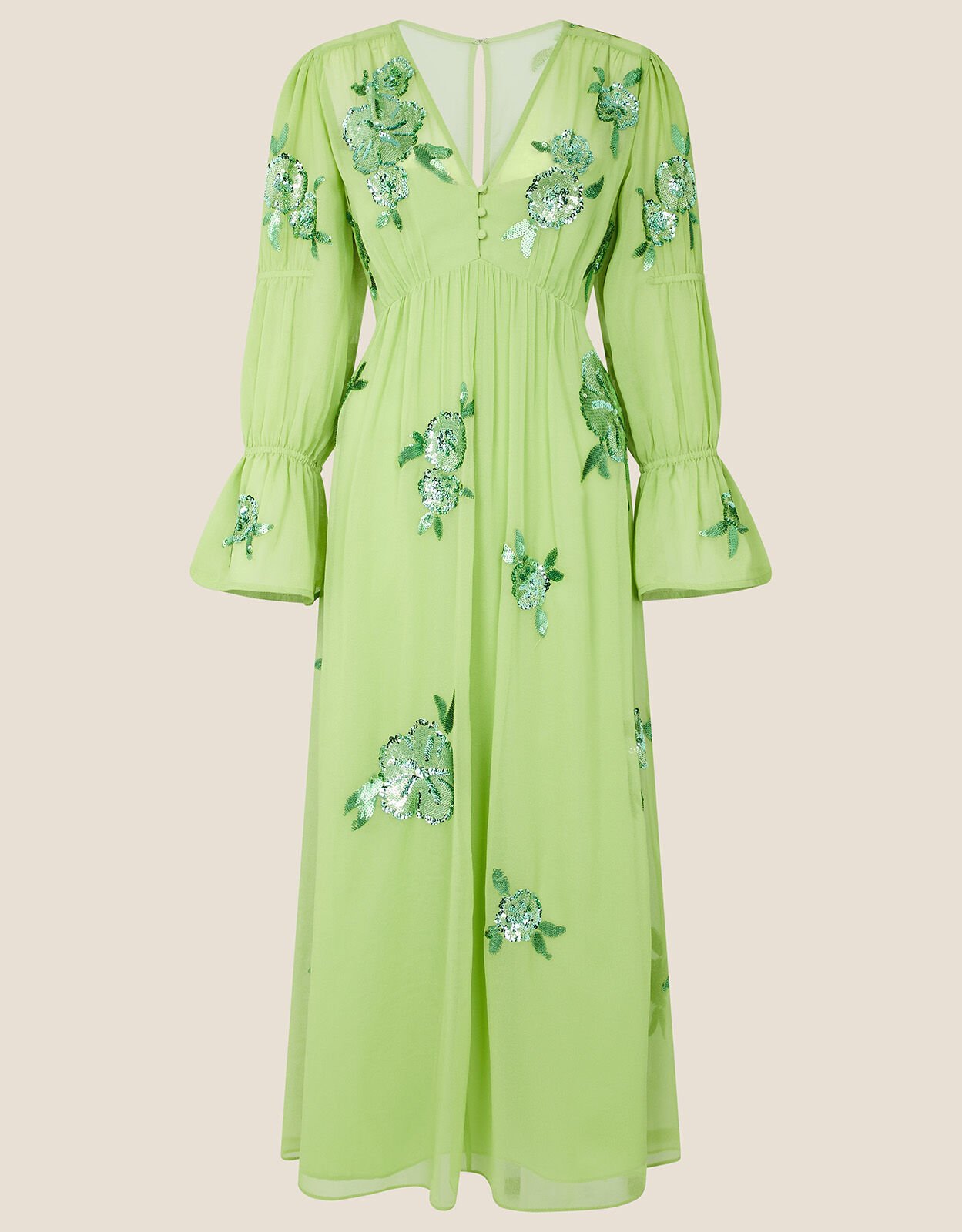green and white midi dress