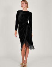 Flossie Velvet Fringe Dress, Black (BLACK), large