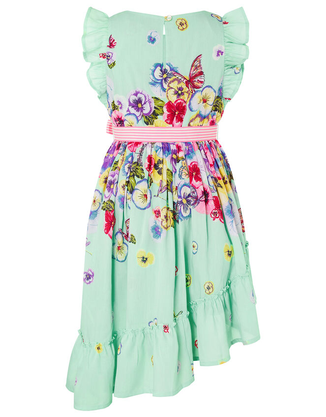 Pansy Print Asymmetric Hem Dress, Green (GREEN), large