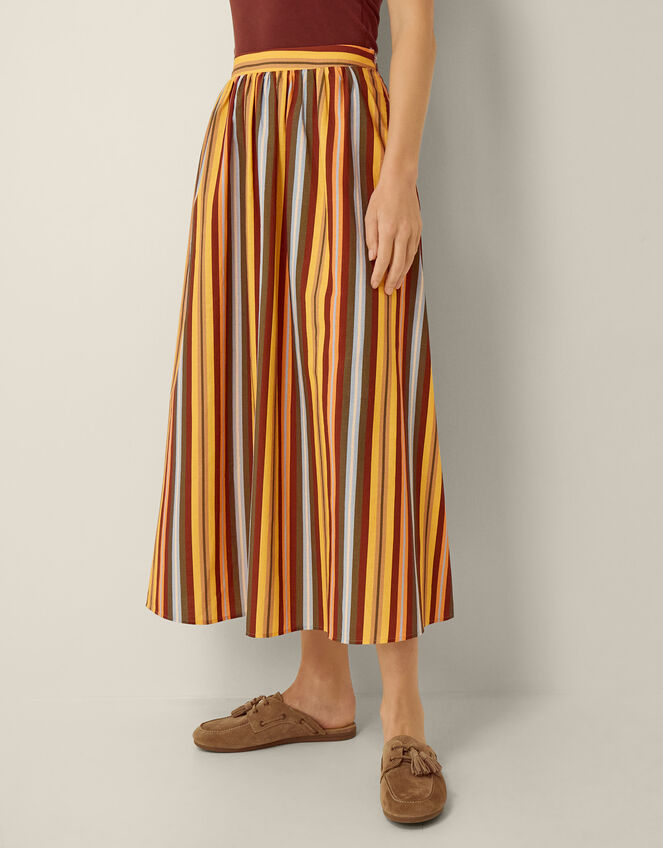 Sydney Stripe Midi Skirt, Yellow (MUSTARD), large