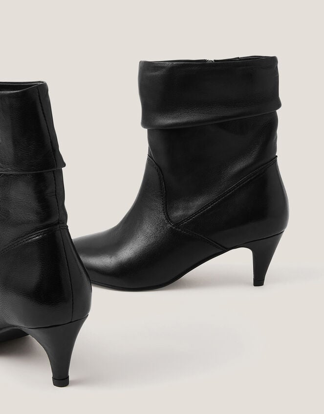 Ria Ruched Leather Ankle Boots, Black (BLACK), large