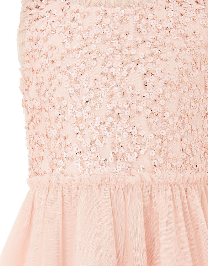 Sequin Hanky Hem Dress, Orange (PEACH), large