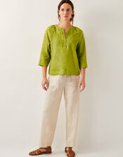 Rosa Bib Linen Blouse, Green (CHARTREUSE), large