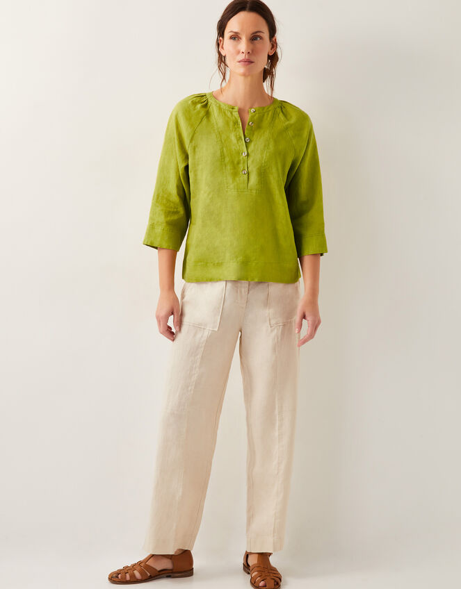 Rosa Bib Linen Blouse, Green (CHARTREUSE), large