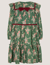 Long Sleeve Floral Print Dress, Green (GREEN), large
