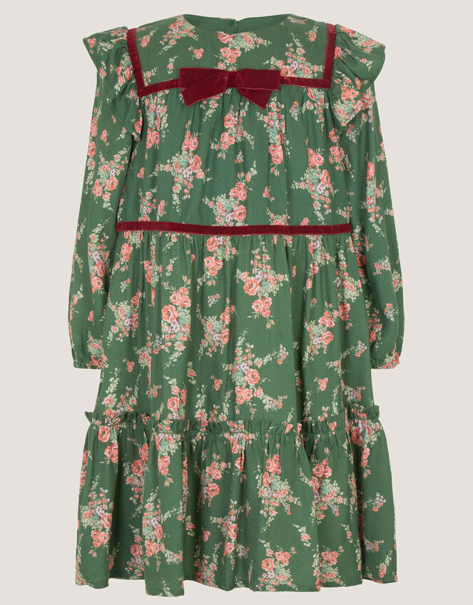 Long Sleeve Floral Print Dress, Green (GREEN), large