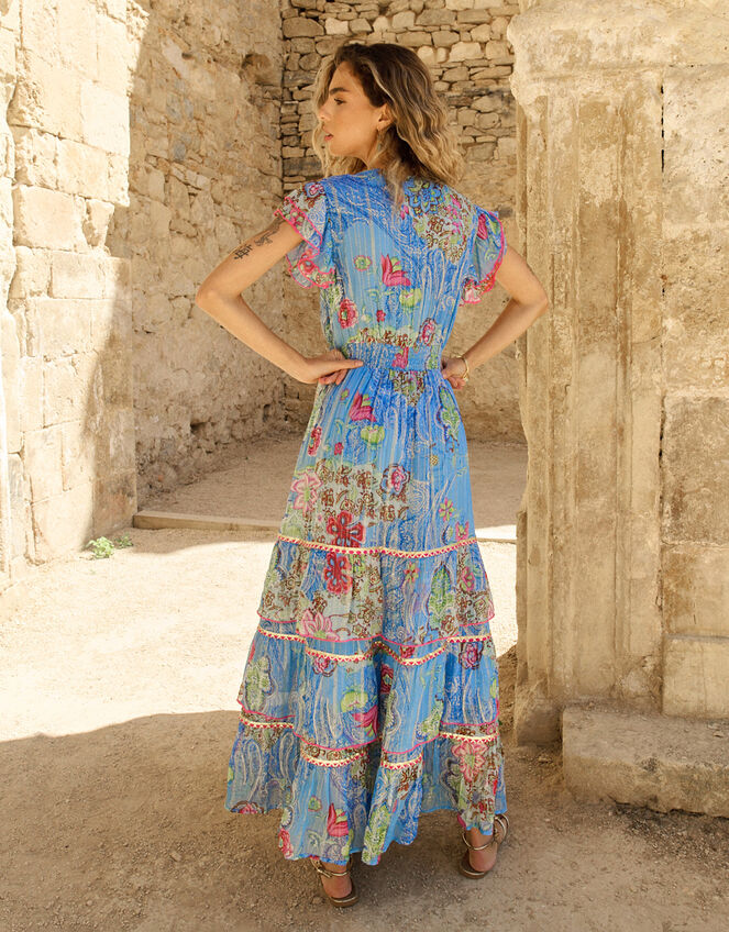 Piti Cuiti Paisley Print Tiered Maxi Dress, Blue (BLUE), large
