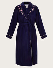 Pru Peacock Embroidered Dressing Gown, Blue (NAVY), large