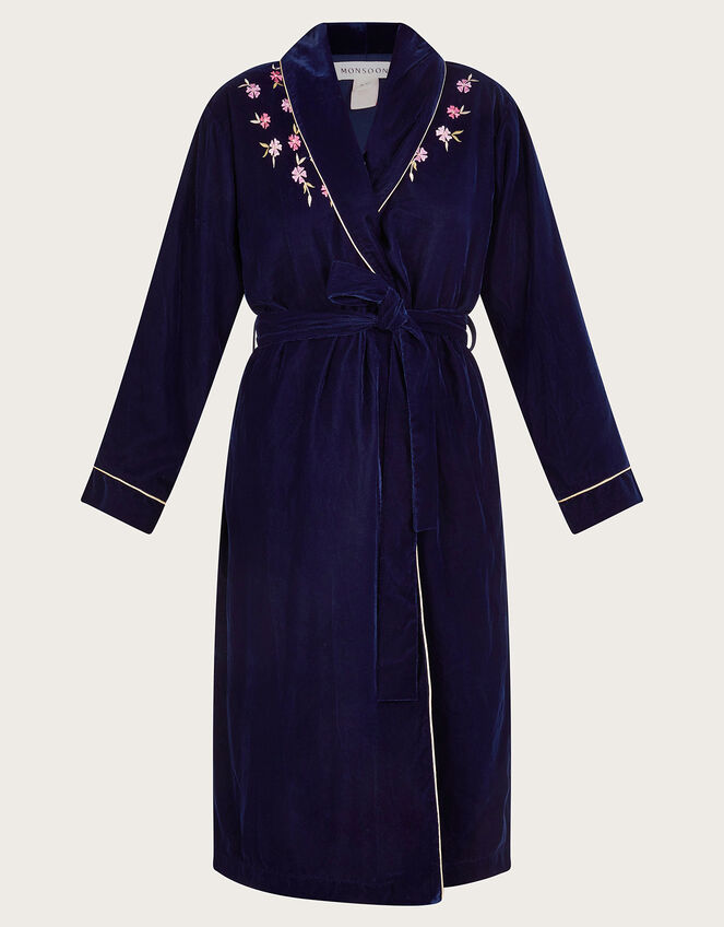 Pru Peacock Embroidered Dressing Gown, Blue (NAVY), large