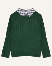Mock Collar Cable Knit Jumper, Green (GREEN), large