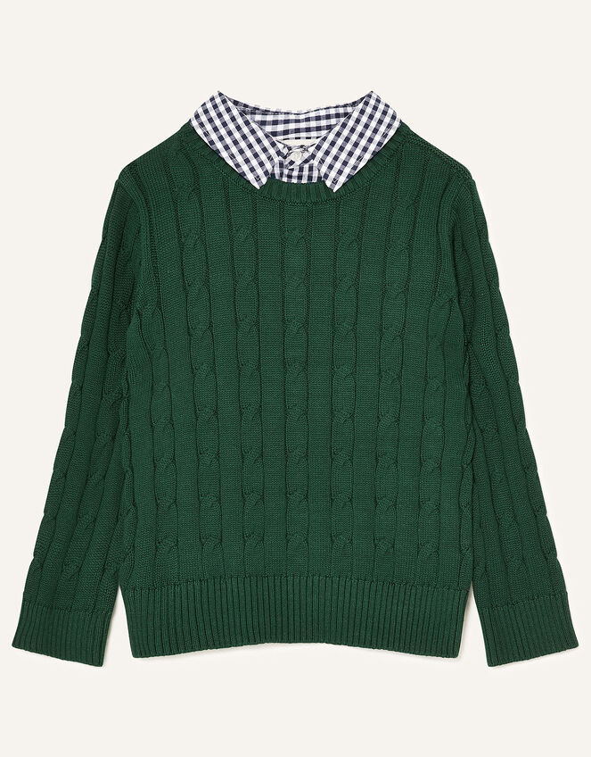 Mock Collar Cable Knit Jumper, Green (GREEN), large