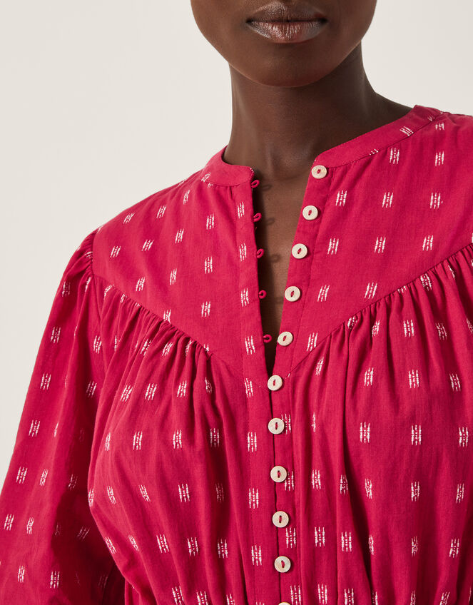 Poppy Long Sleeve Tiered Midi Dress, Red (RED), large