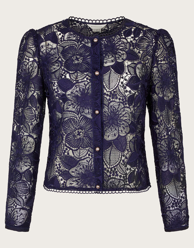 Abelia Lace Jacket, Blue (NAVY), large