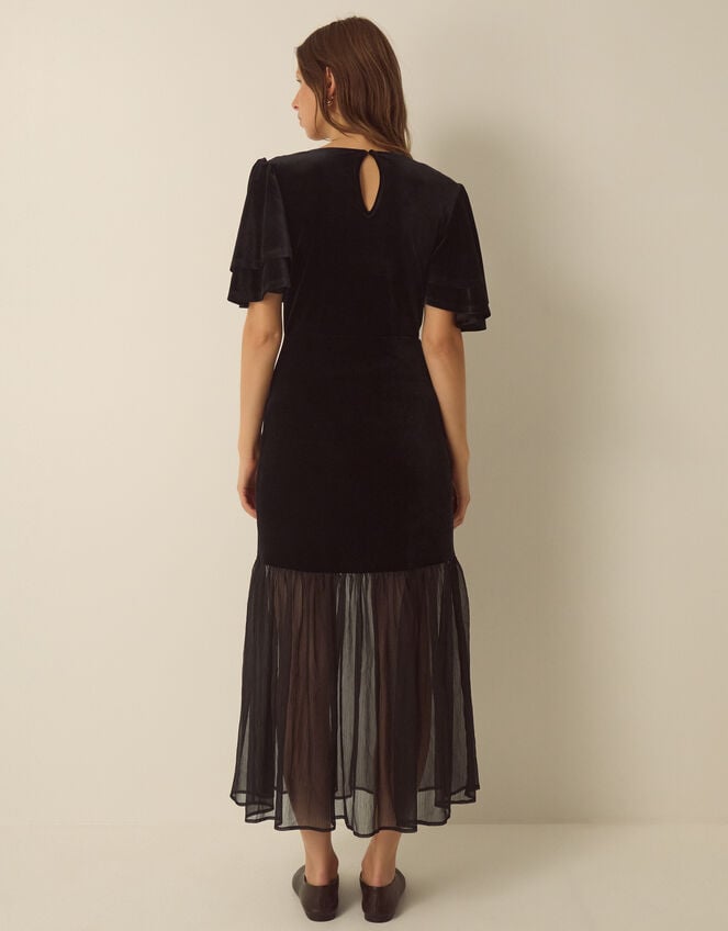 Vixie Flutter Sleeve Velvet Chiffon Midi Dress, Black (BLACK), large