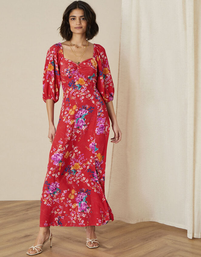 Omi Floral Print Midi Dress, Red (RED), large